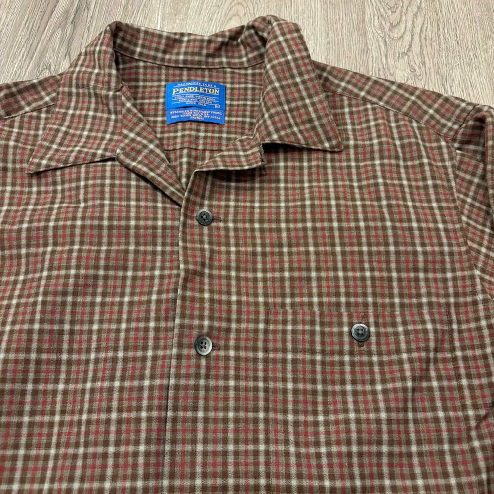 Pendleton 100% Wool Button Down Shirt Tartan Plaid Brown/Red‎ Men’s Medium